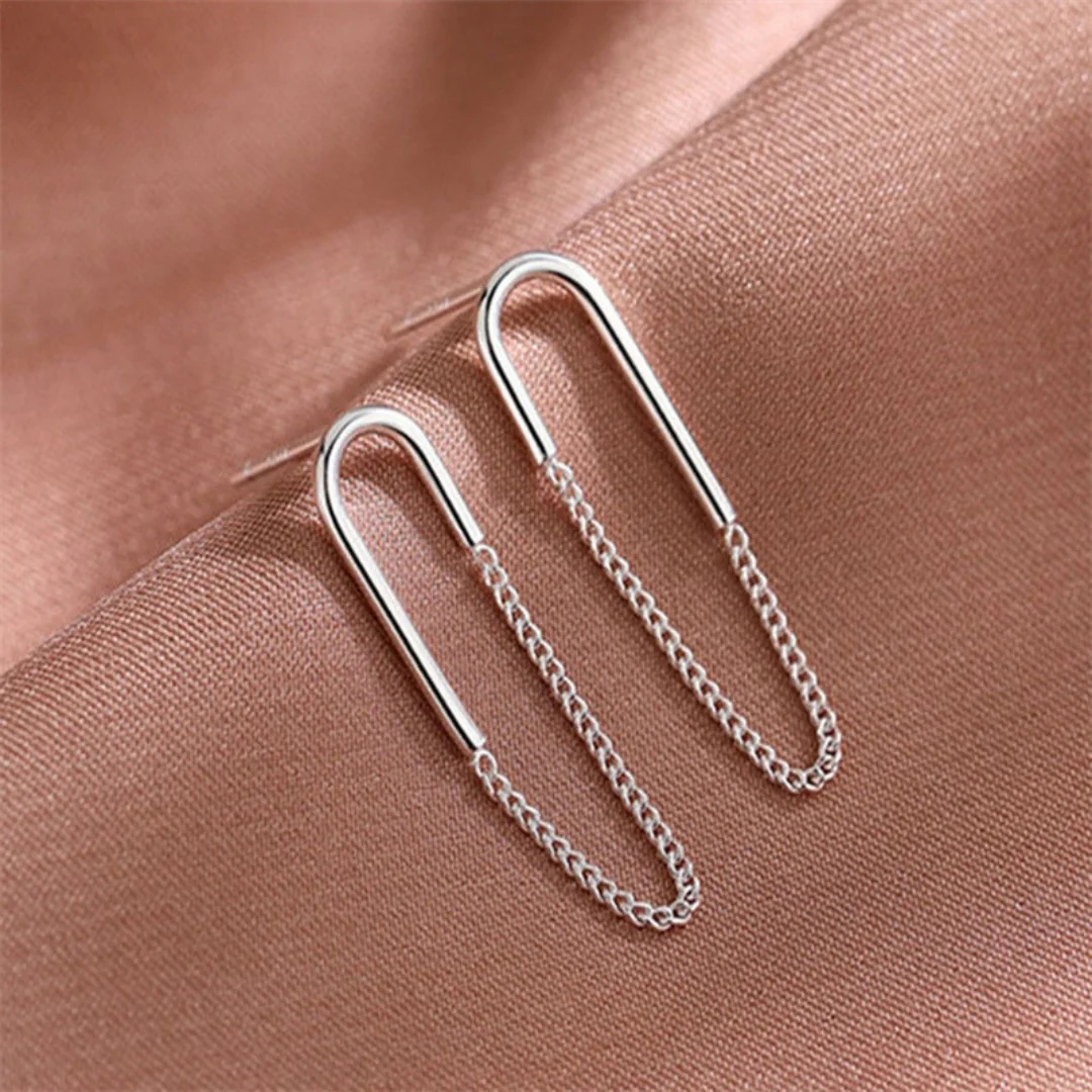 Arc & Chain Silver Drops Earrings