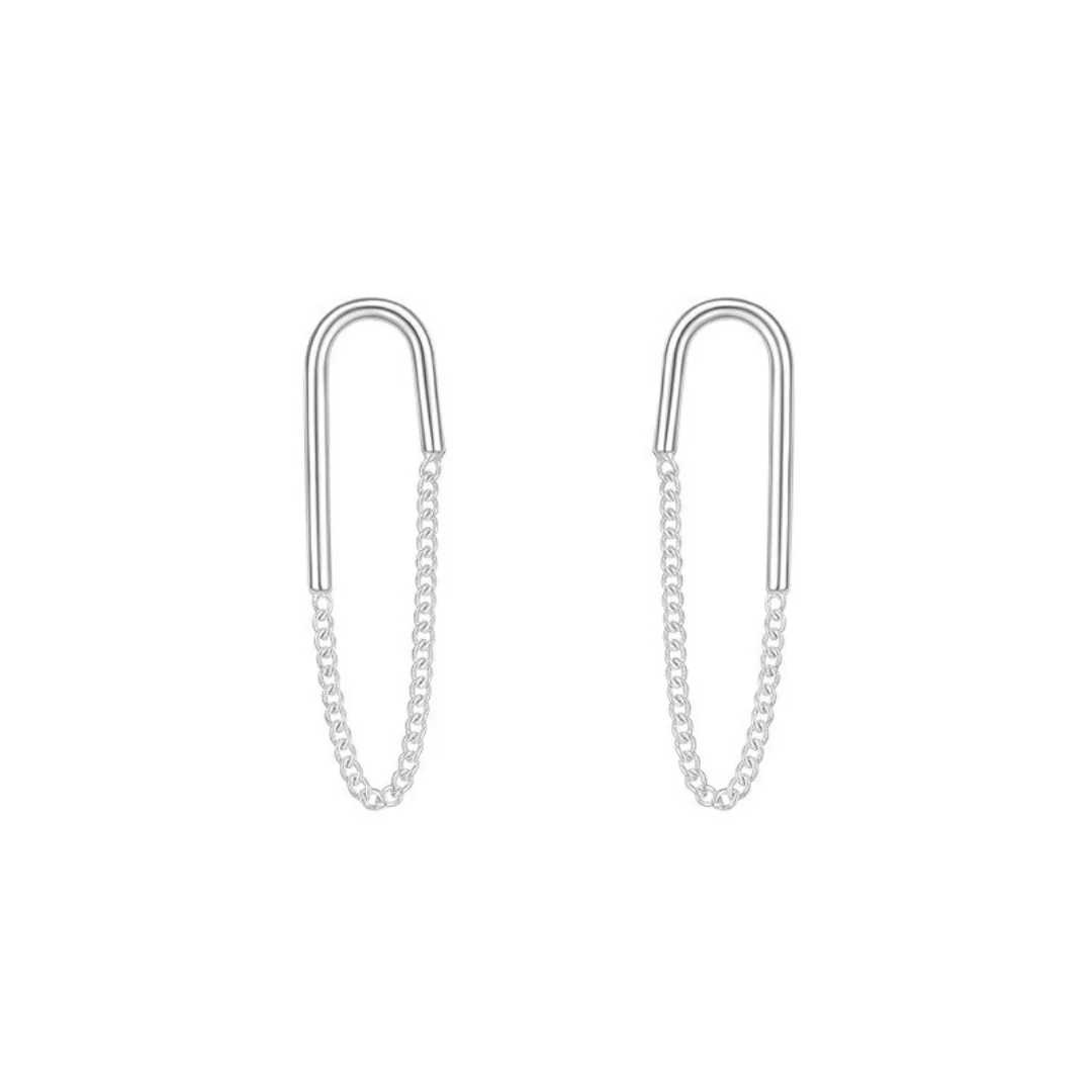 Arc & Chain Silver Drops Earrings - Image 6