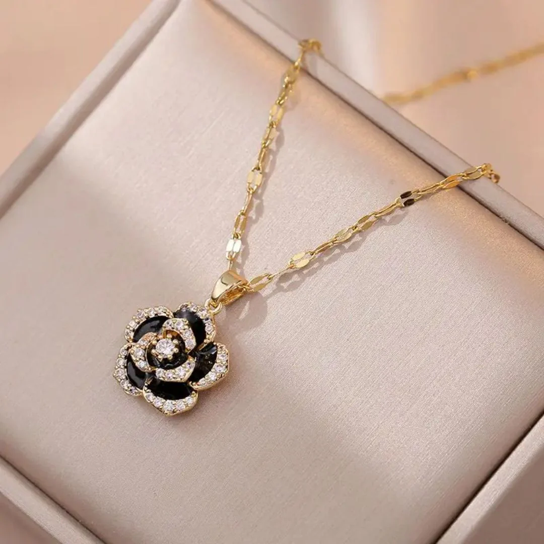 Black Rosy Whirl Necklace