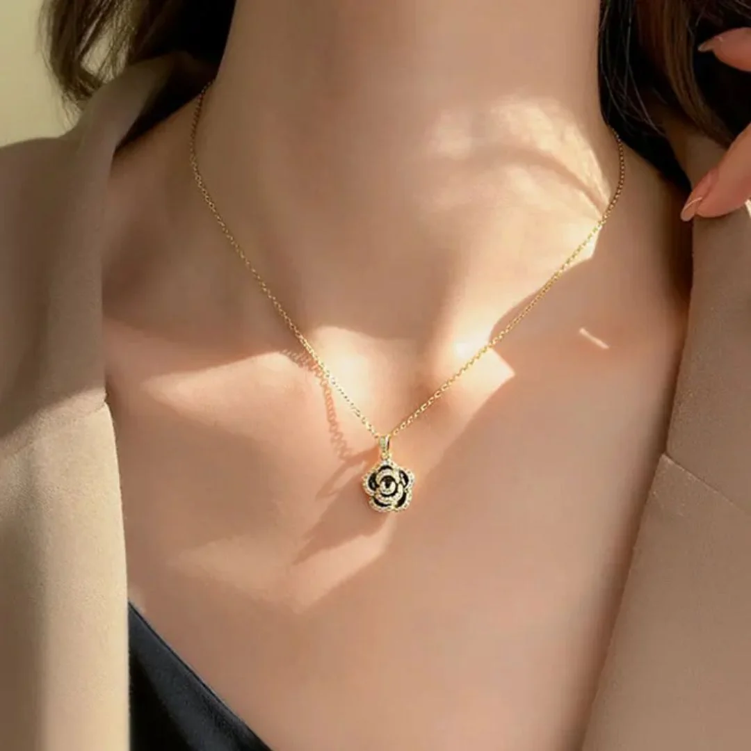 Black Rosy Whirl Necklace - Image 2
