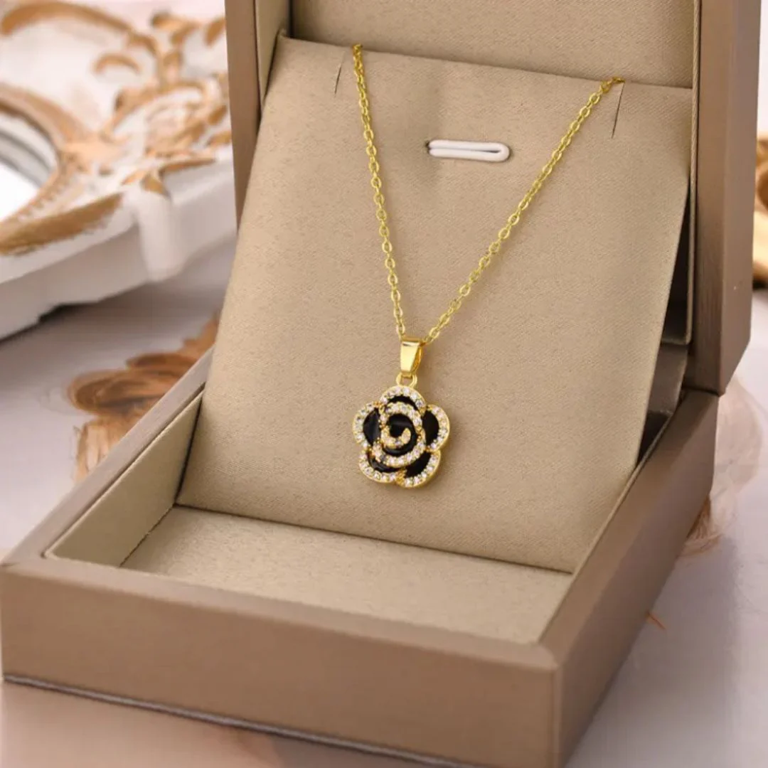 Black Rosy Whirl Necklace - Image 4