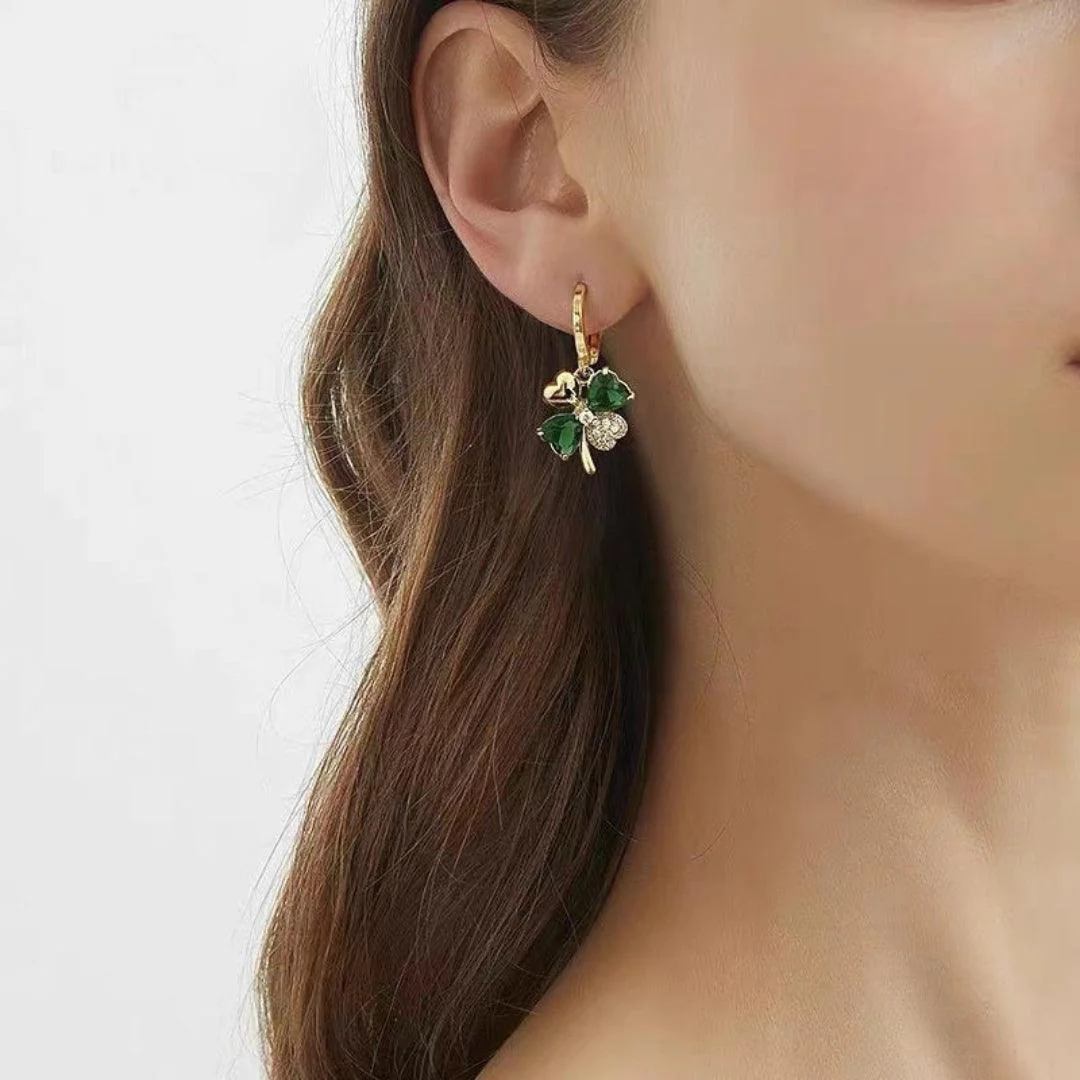 Green Daisy Hoops Earrings - Image 2