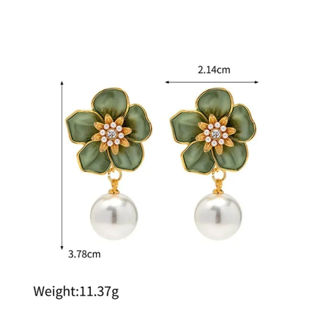 Emerald Petal Pearl Earrings - Image 6