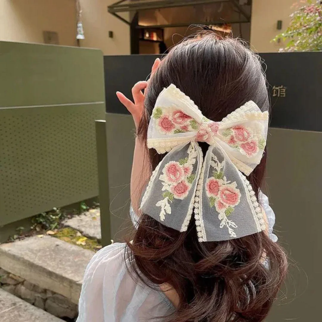 Oversized Floral Bow Clip (Pack of 1) - Image 3