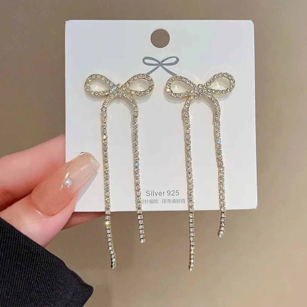 Crystal Bow Dangle Earrings - Image 3