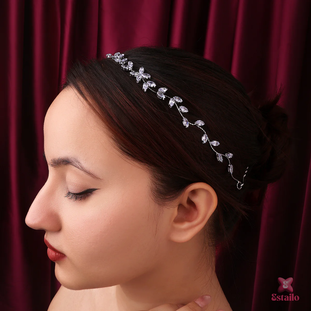 Crystal Leaf Bridal Solitaire Hair