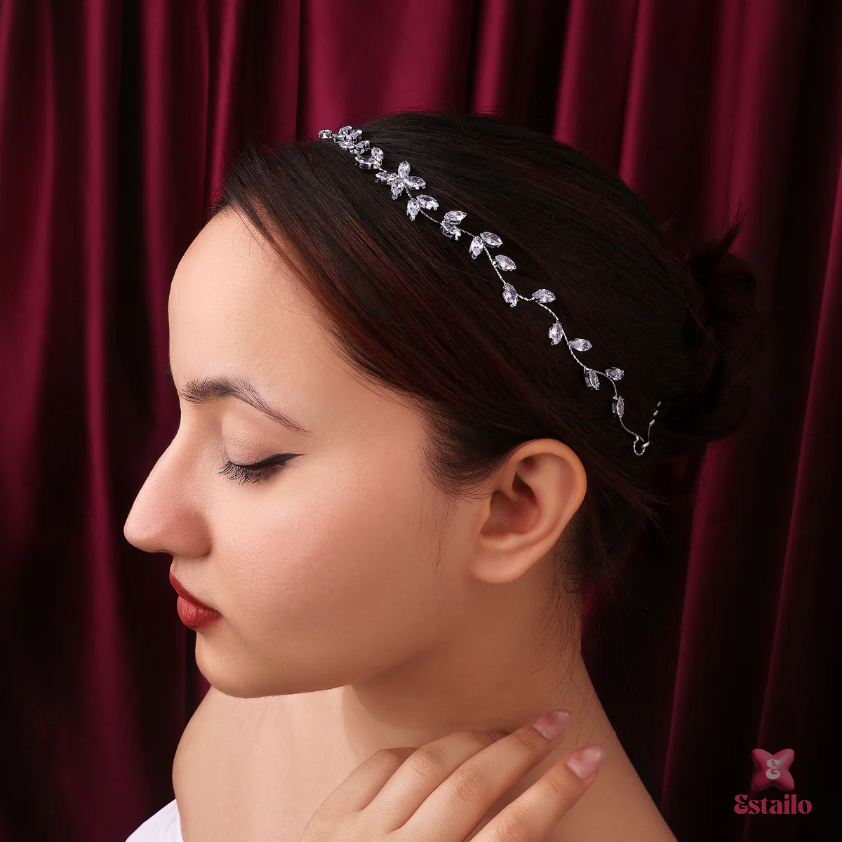 Crystal Leaf Bridal Solitaire Hair - Image 3