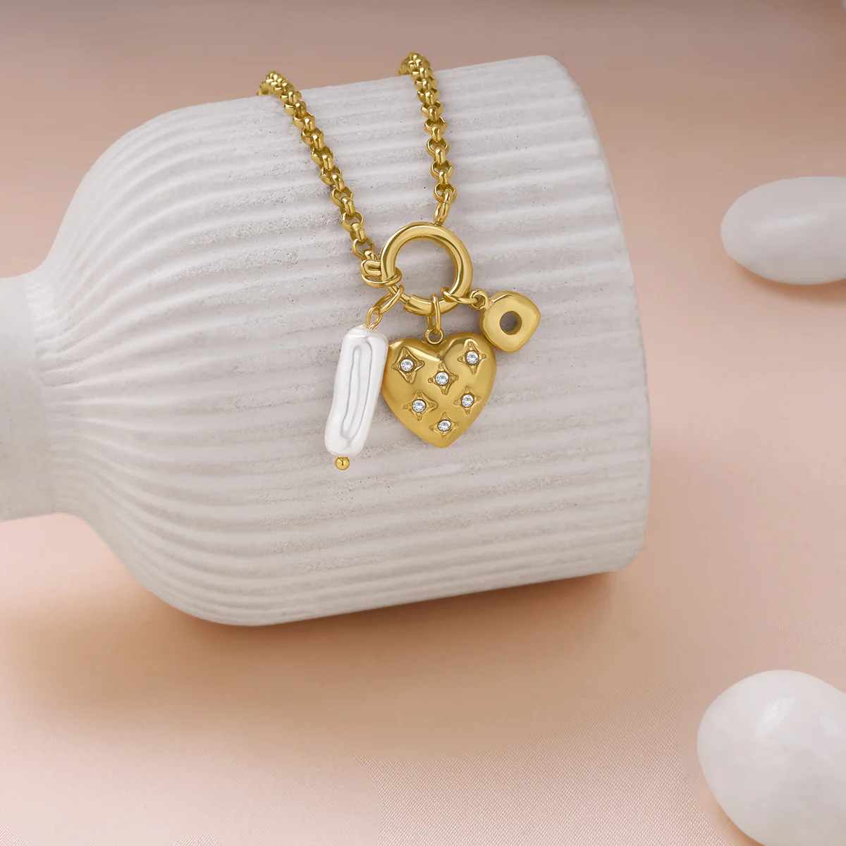 Dainty Heart & Pearl Necklace - Image 2