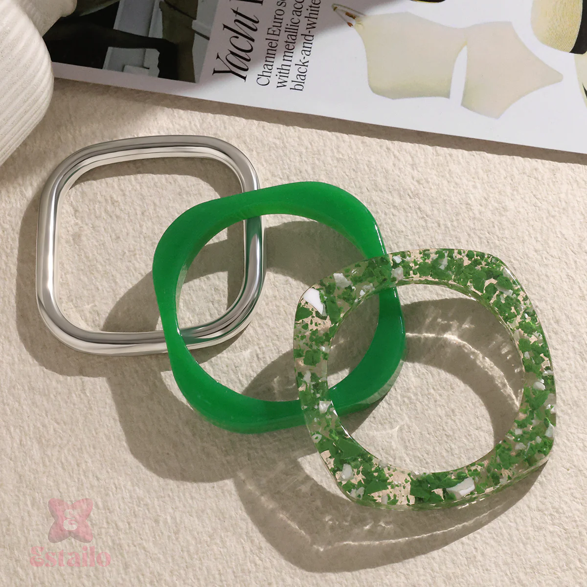 Emerald Edge Stack Bangle Bracelet - Image 4