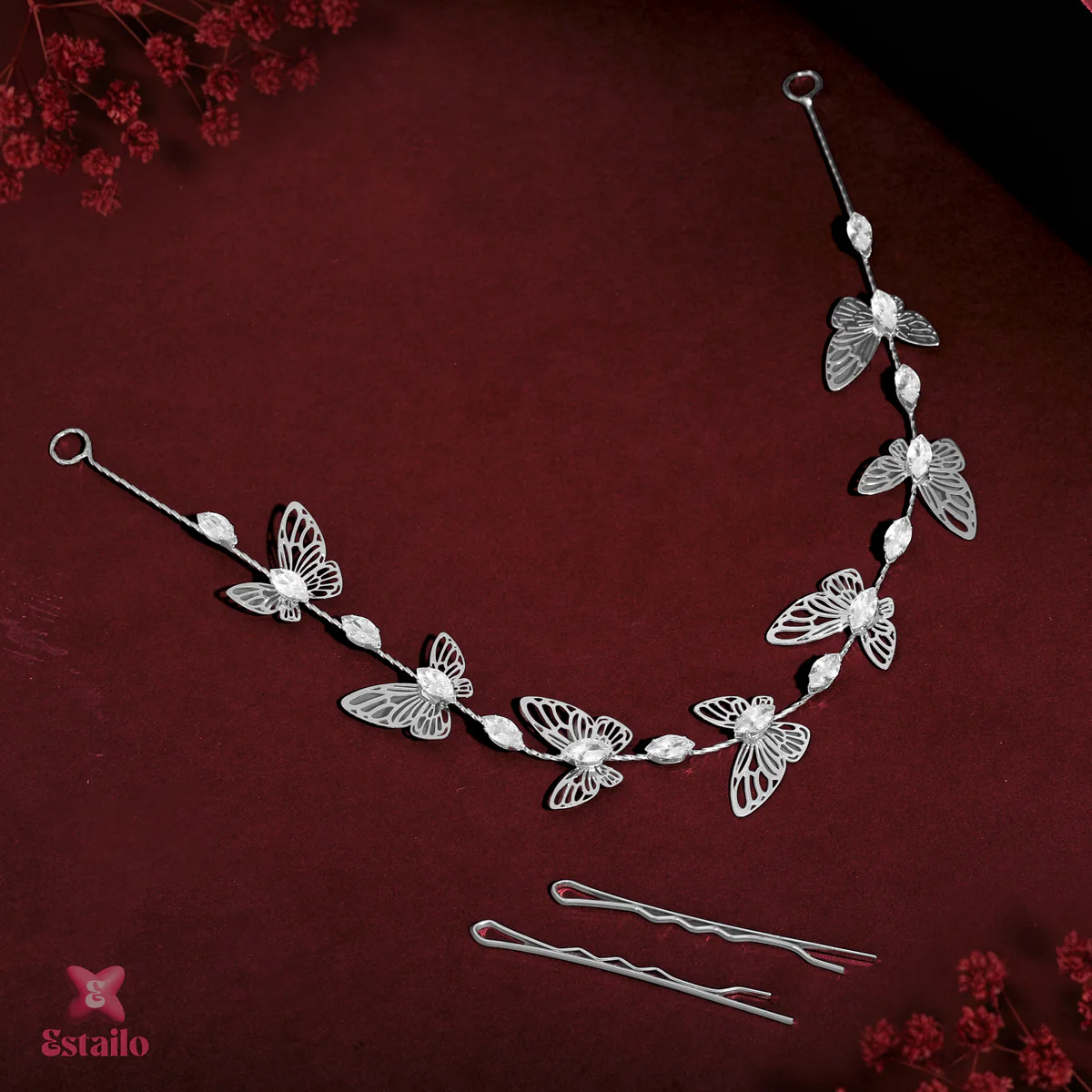 Floral Crystal Solitaire Butterfly Hair - Image 2