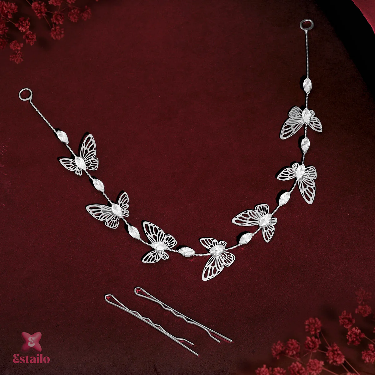 Floral Crystal Solitaire Butterfly Hair - Image 3