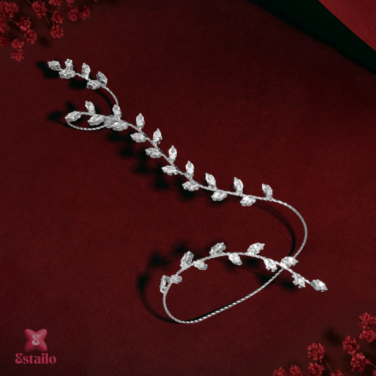 Floral Leaf Solitaire Hand Jewellery - Image 2