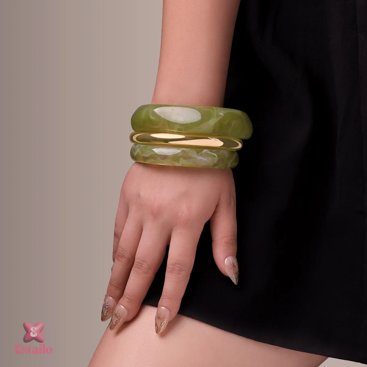 Retro Lime Stack Bangle Bracelet - Image 3