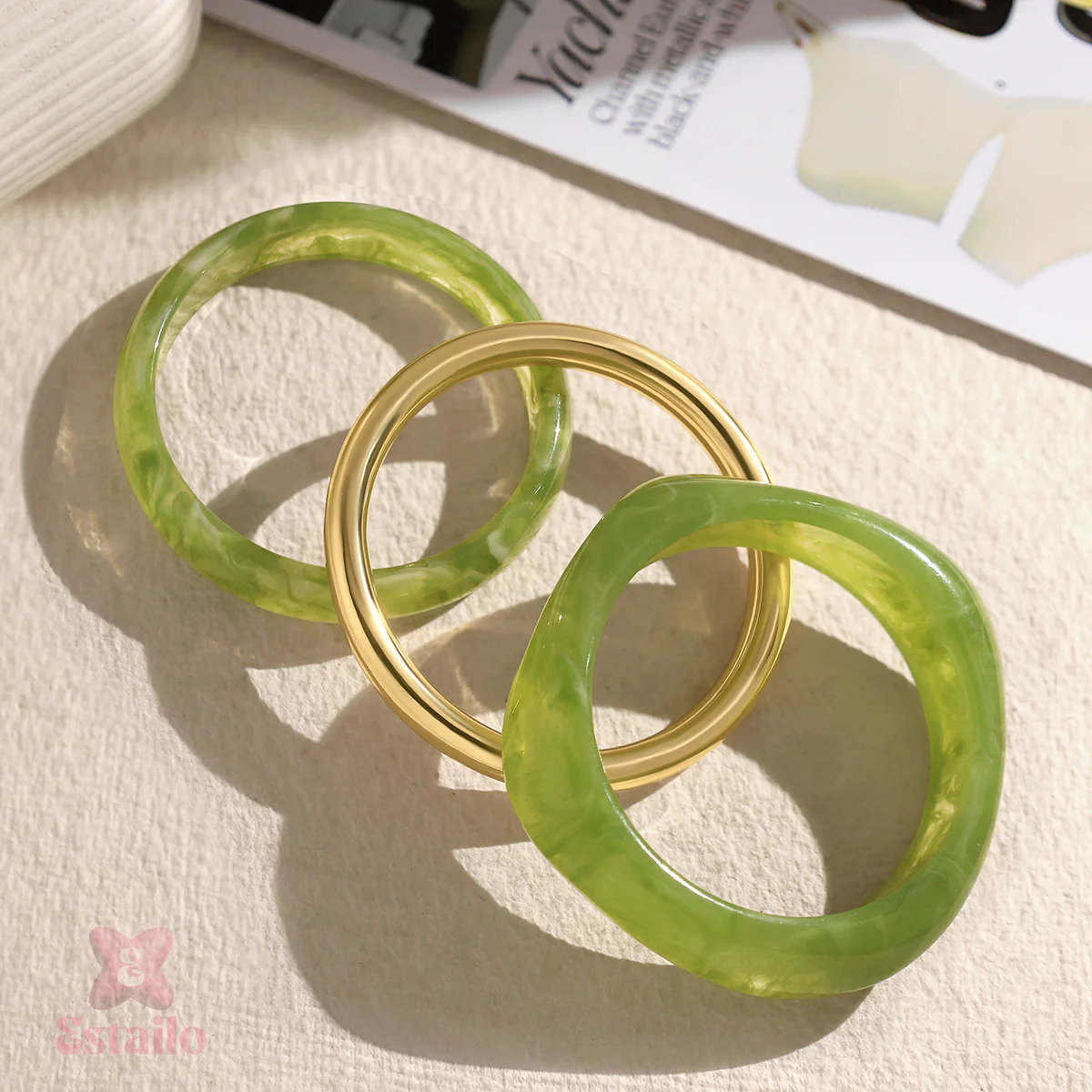 Retro Lime Stack Bangle Bracelet - Image 4