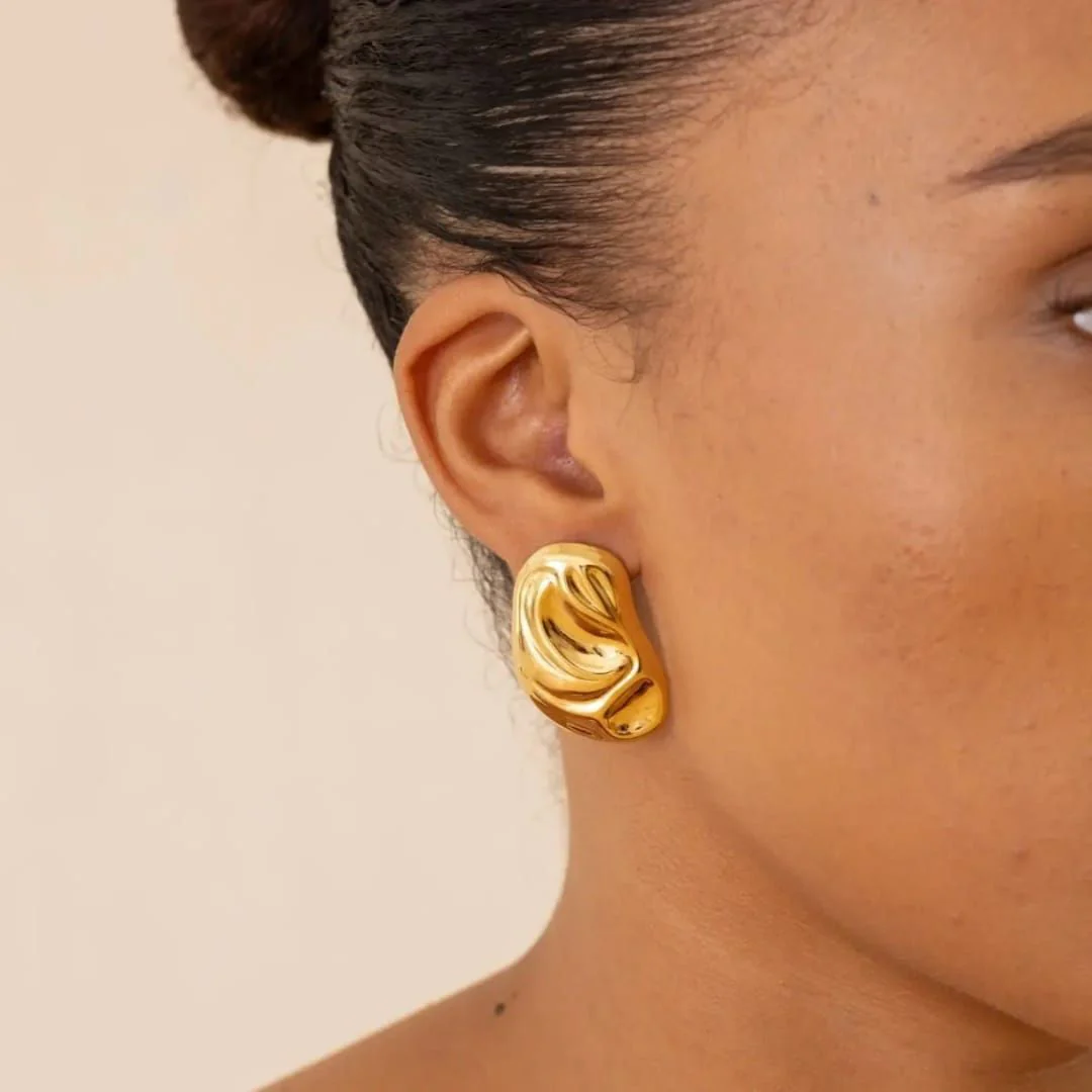 Gilded Pebble Stud Earrings - Image 2