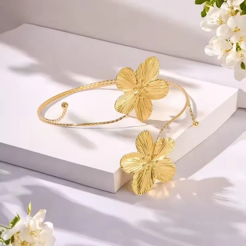 Golden Dual Flower Arm Cuff - Image 3