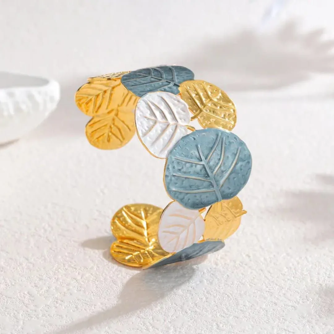 Golden Meadow Leaf Cuff Bracelet