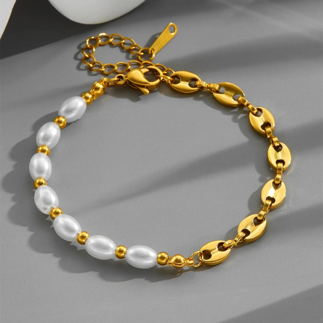 Golden Pearl & Coffee Bean Bracelet - Image 3