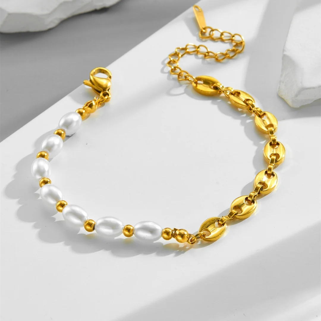 Golden Pearl & Coffee Bean Bracelet - Image 4