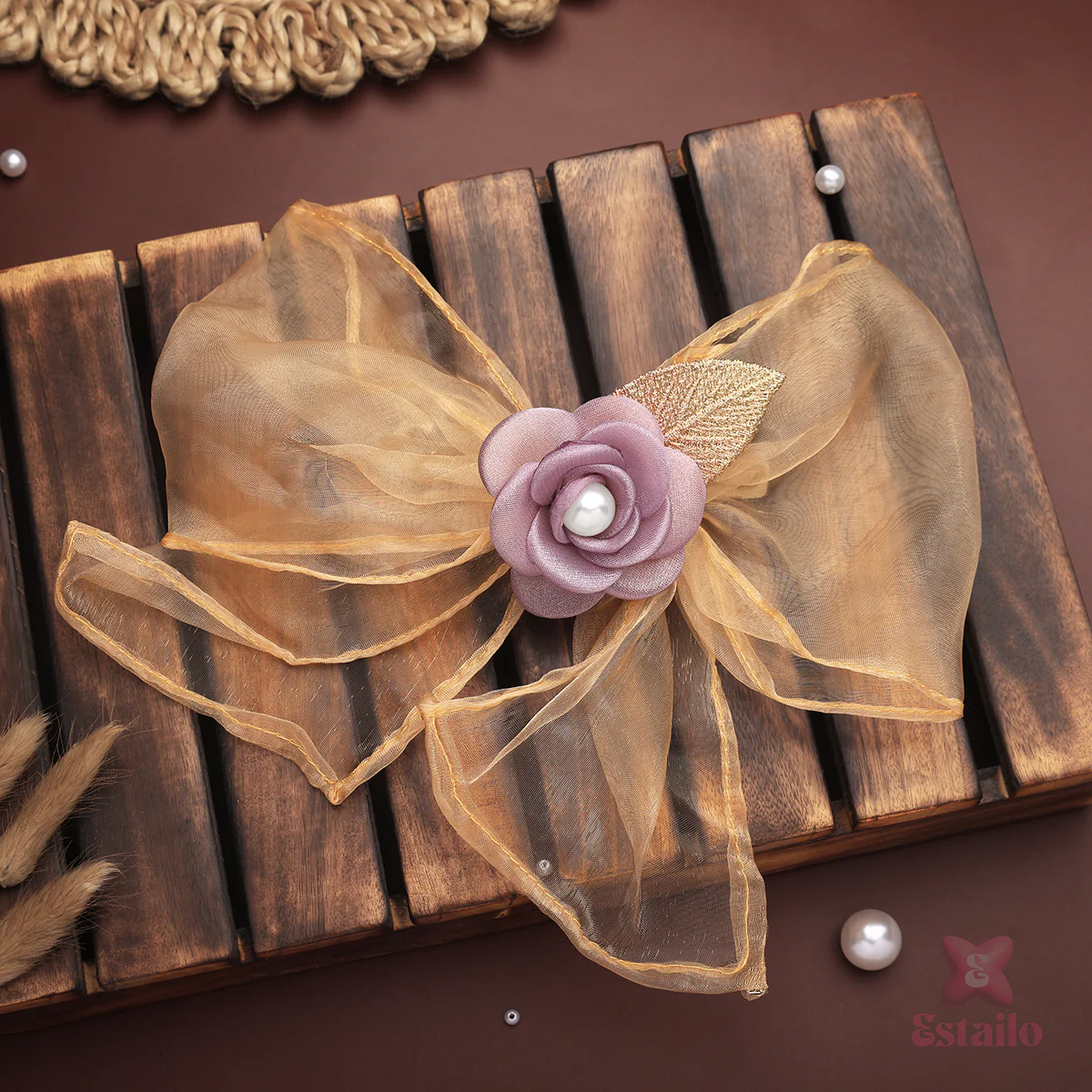 Golden Petal Organza Bow Clip - Image 2