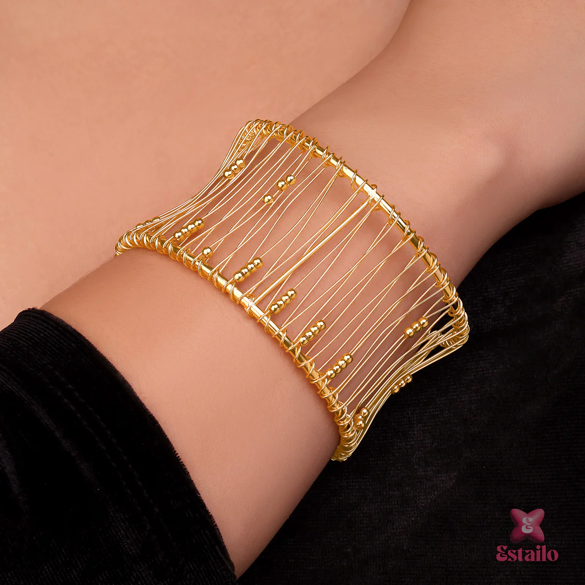 Golden Ripple Embrace Cuff Bracelet - Image 2