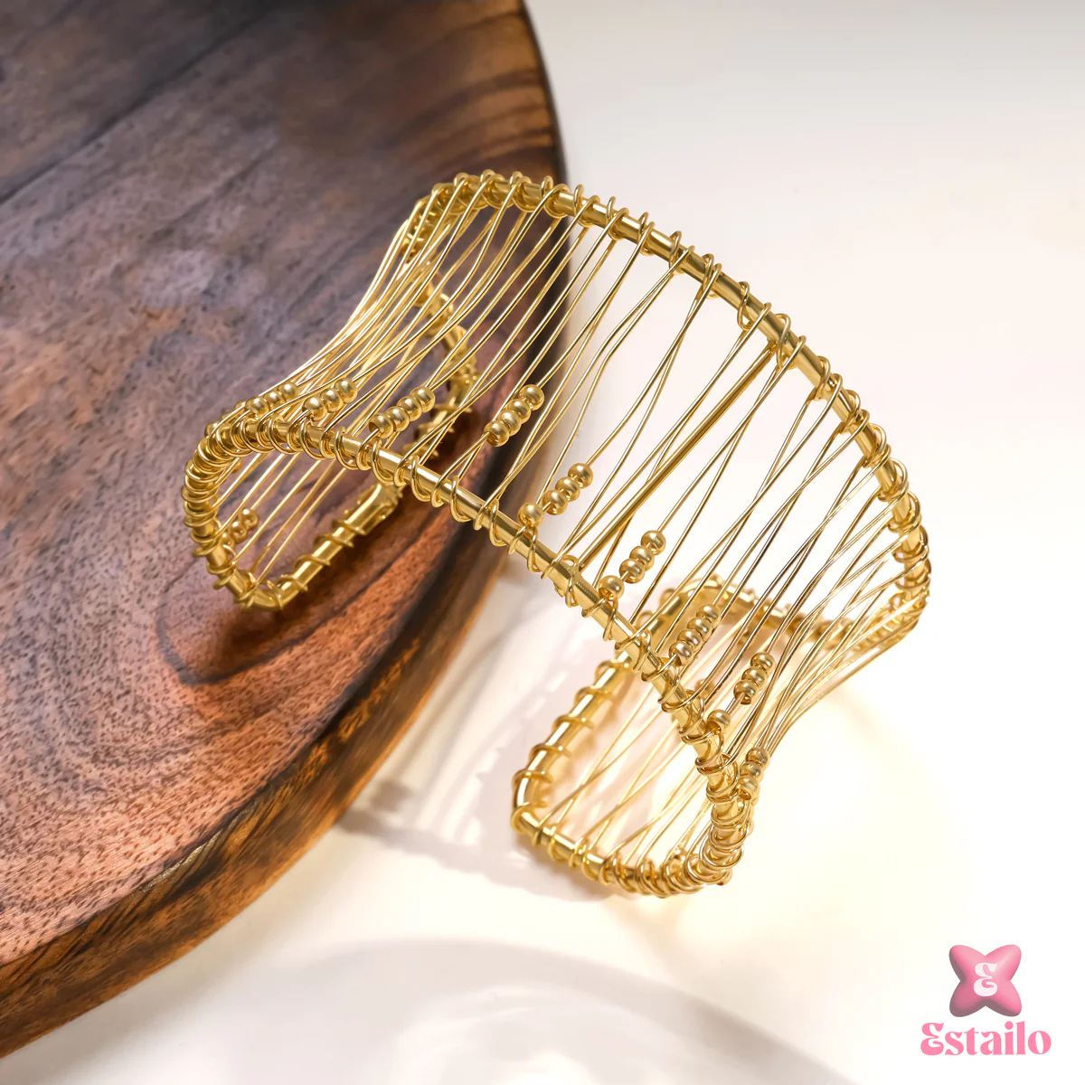 Golden Ripple Embrace Cuff Bracelet - Image 3