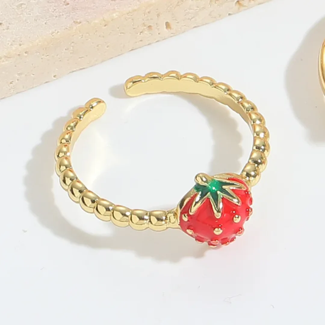 Golden Strawberry Charm Ring - Image 2
