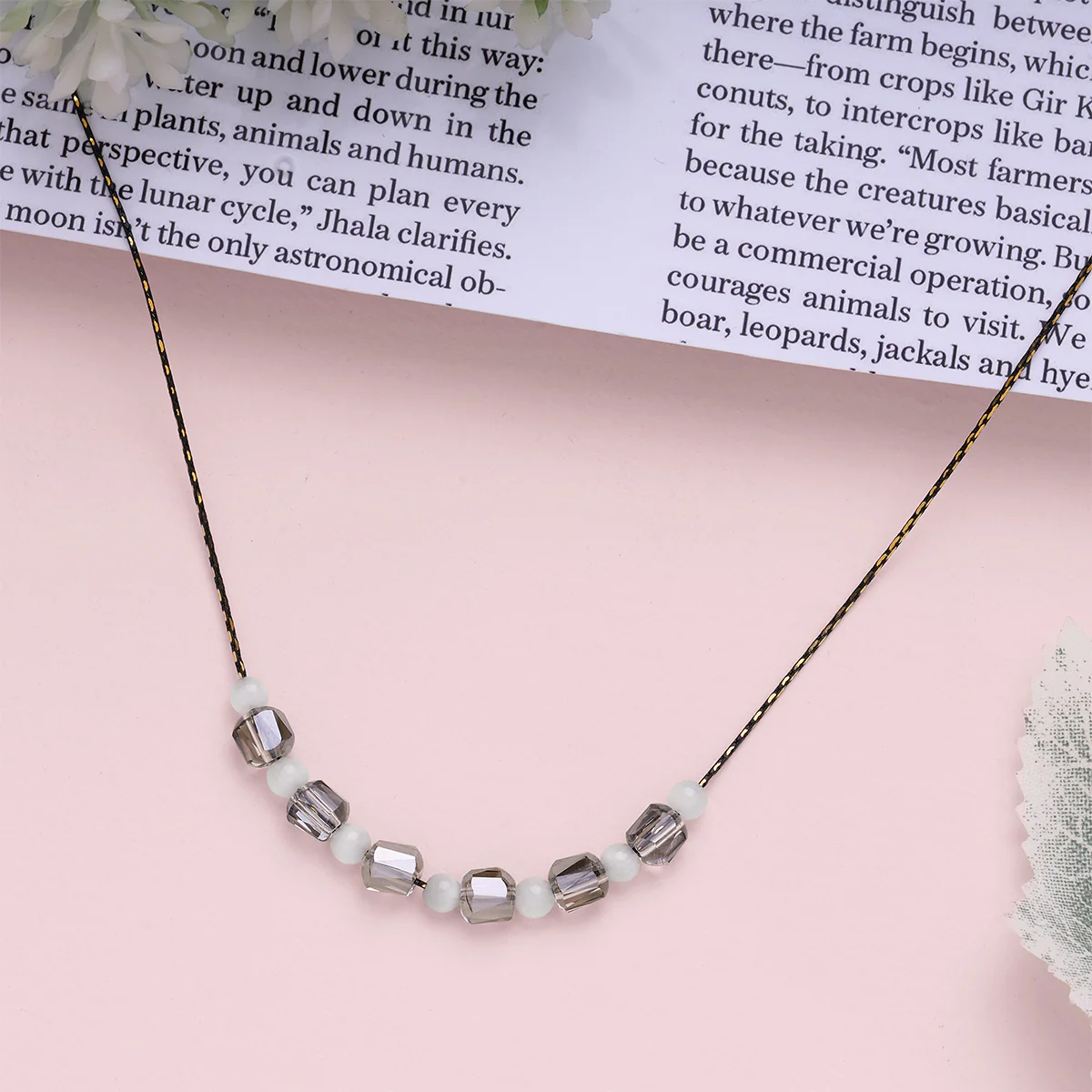 Grey & Crystal Bead Necklace