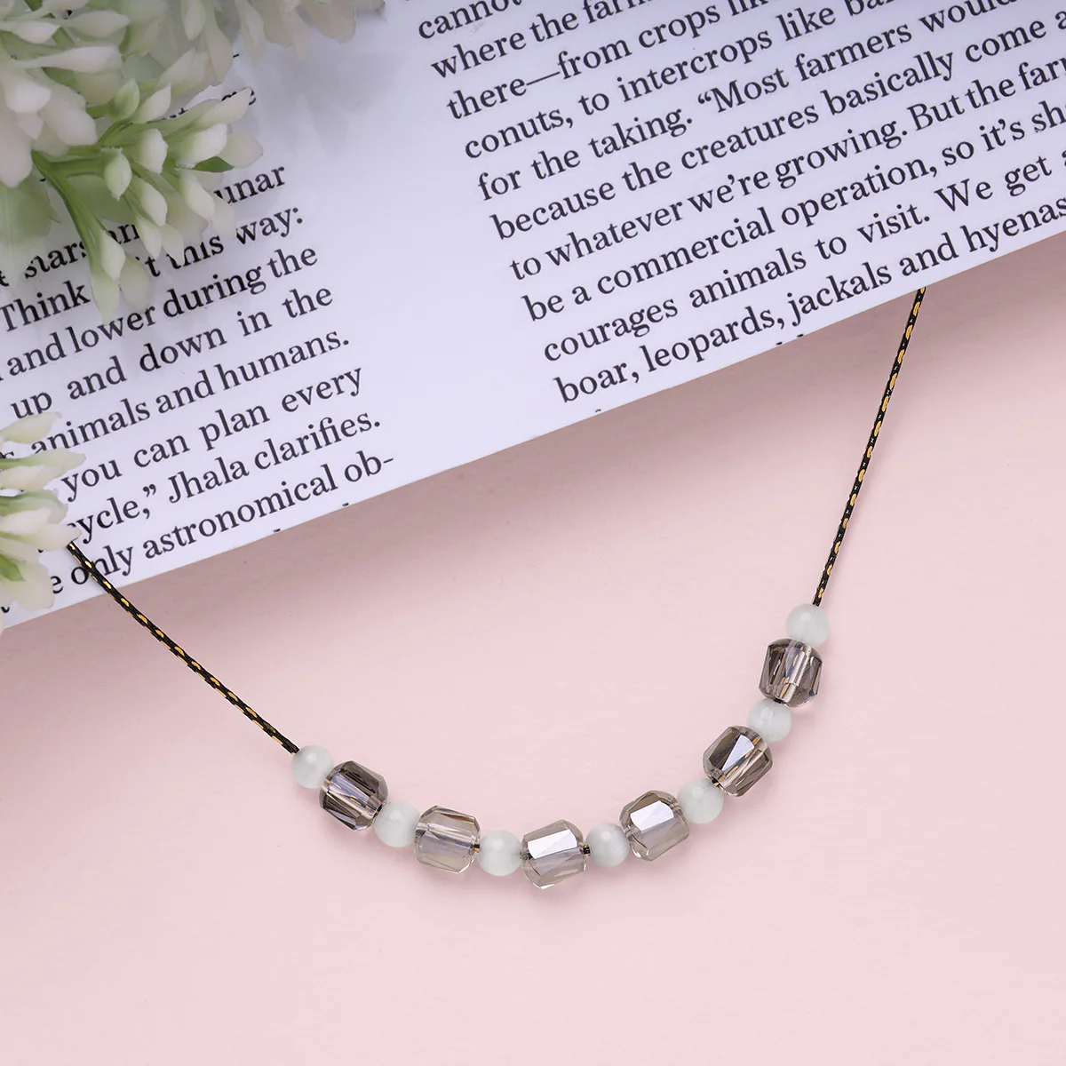 Grey & Crystal Bead Necklace - Image 2