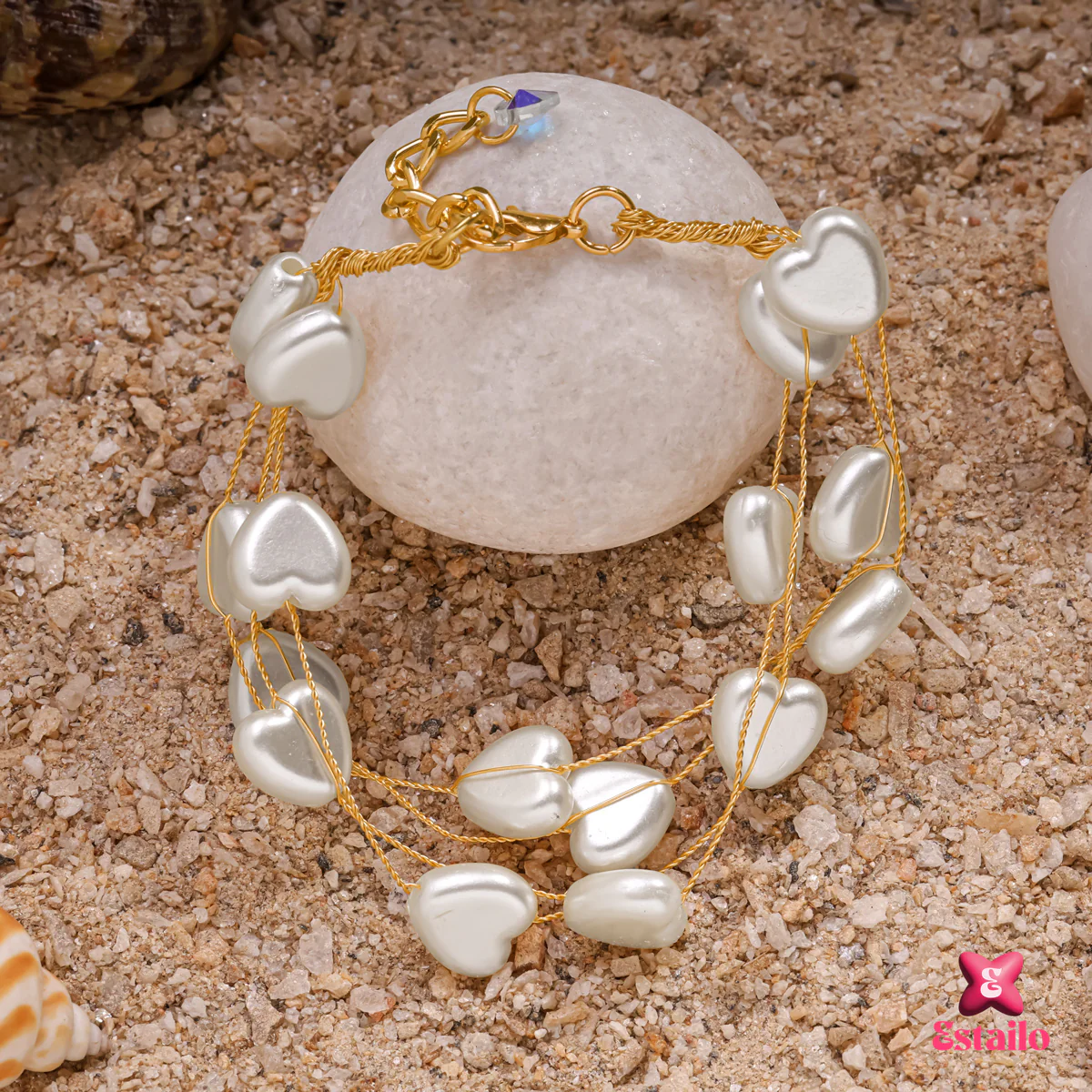 Heart-Shaped Pearl Bracelet - Image 2