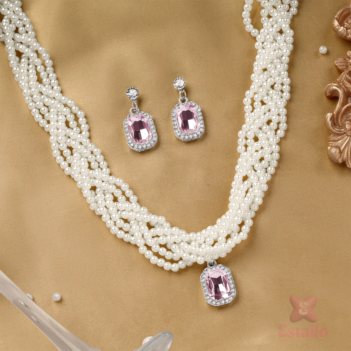 Imperial Pink Pearl Necklace Set - Image 4