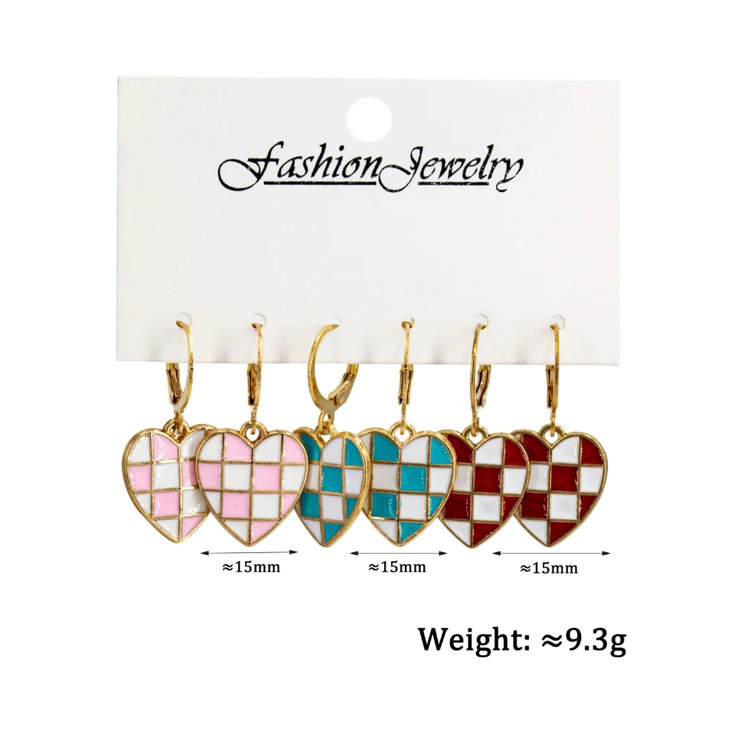 Retro Checkered Hearts Combo Earring - Image 4
