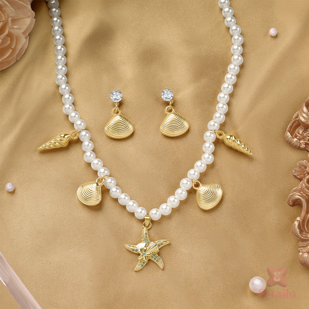 Oceanic Pearl Charm Necklace Set - Image 2