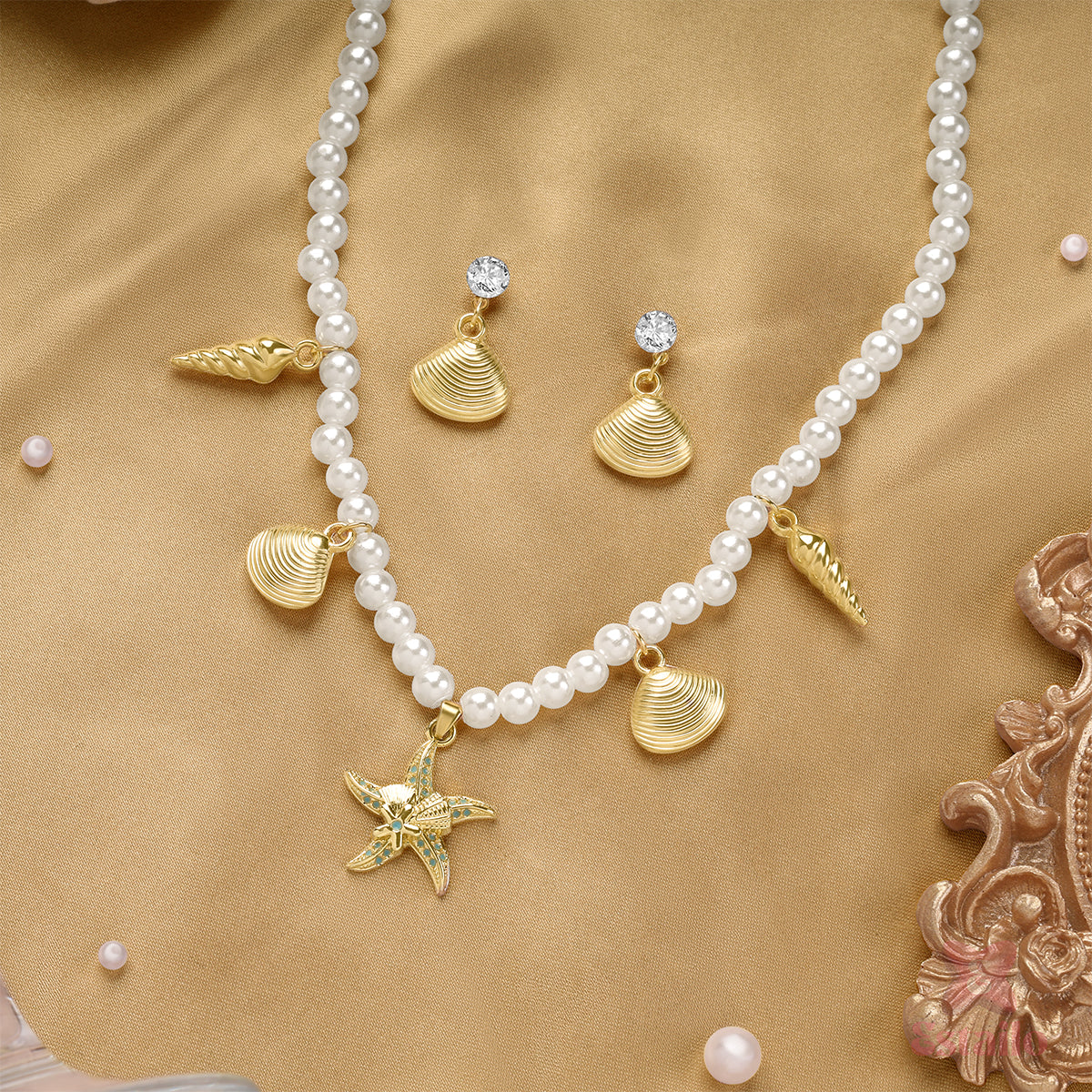 Oceanic Pearl Charm Necklace Set - Image 4