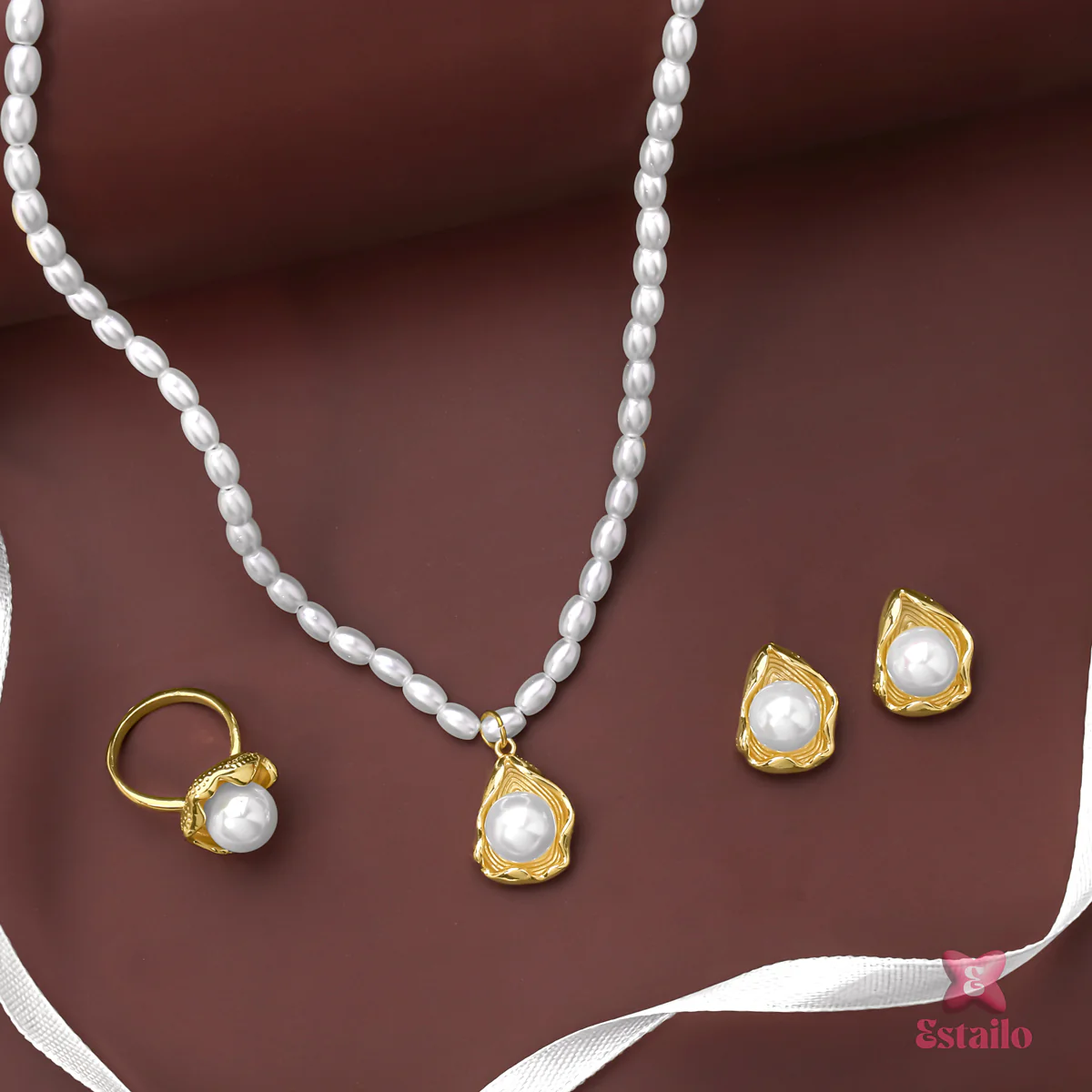 Opal Pearl Charm Necklace Set