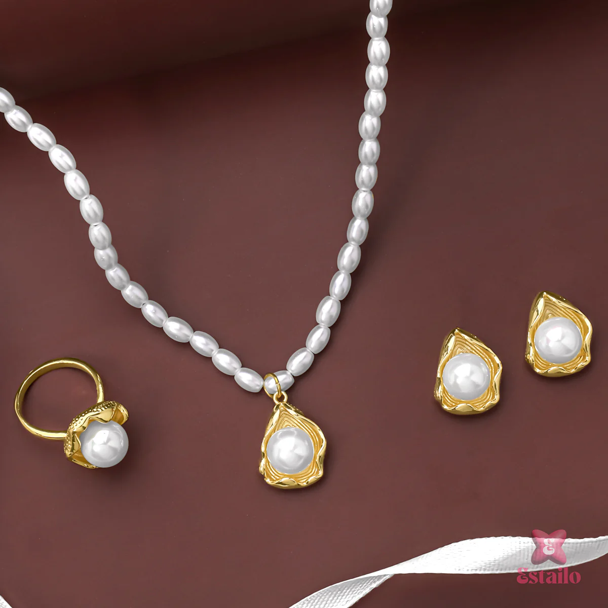 Opal Pearl Charm Necklace Set - Image 2