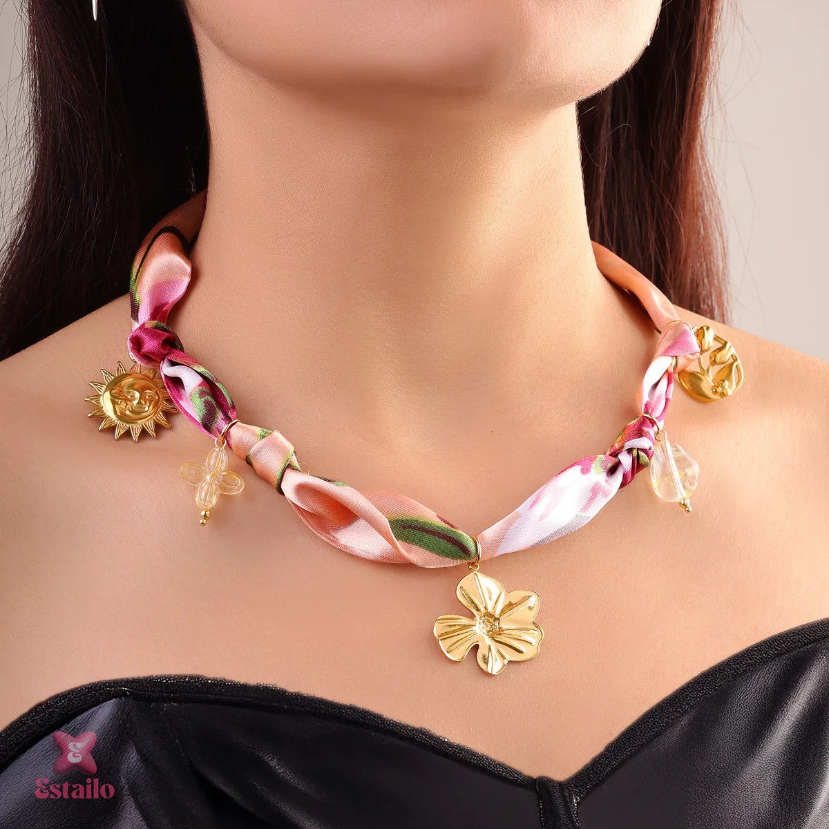 Peach Blossom Scarf Necklace