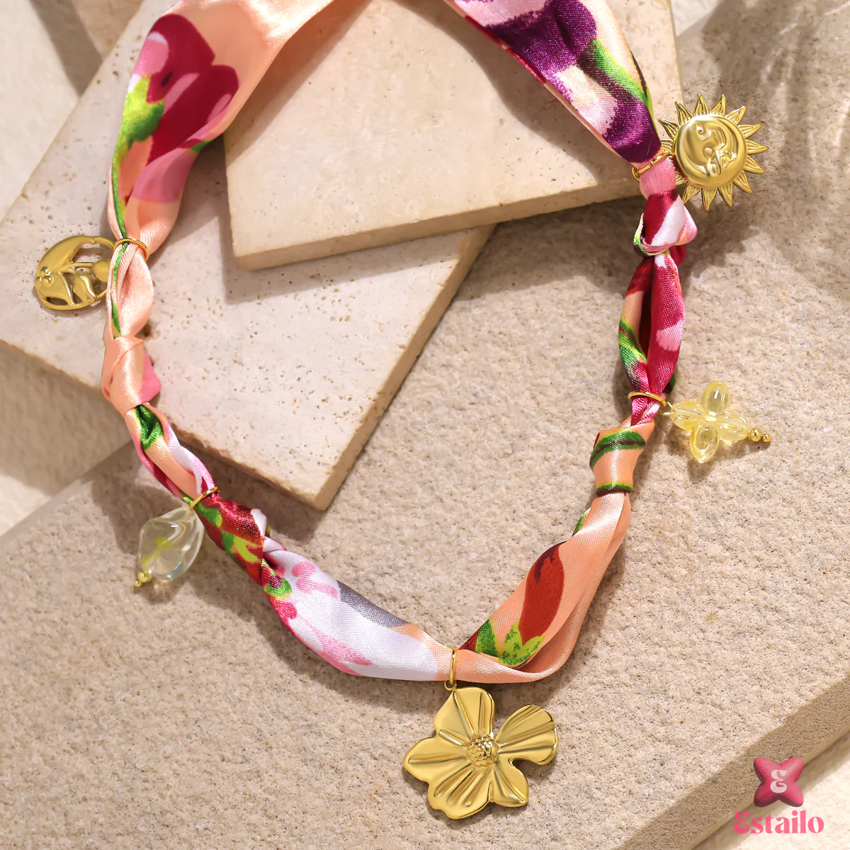 Peach Blossom Scarf Necklace - Image 2