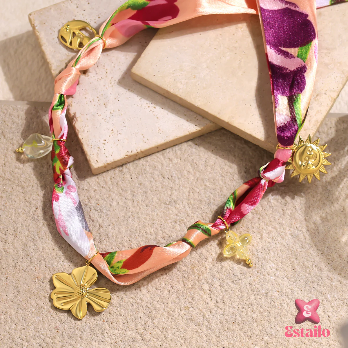 Peach Blossom Scarf Necklace - Image 3