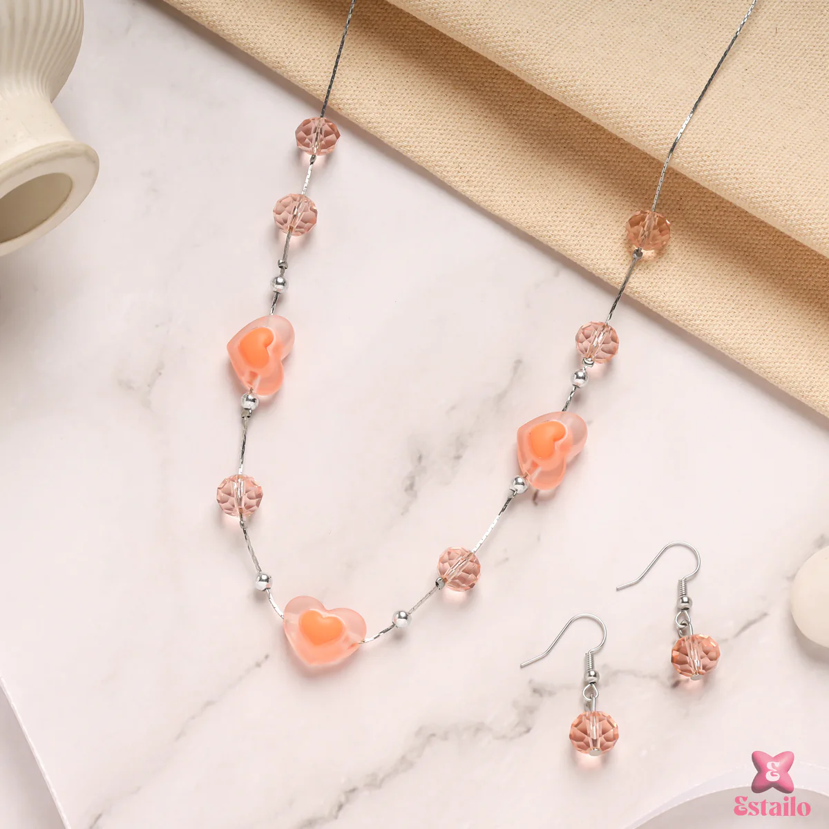 Peach Heart Delight Necklace Set - Image 2
