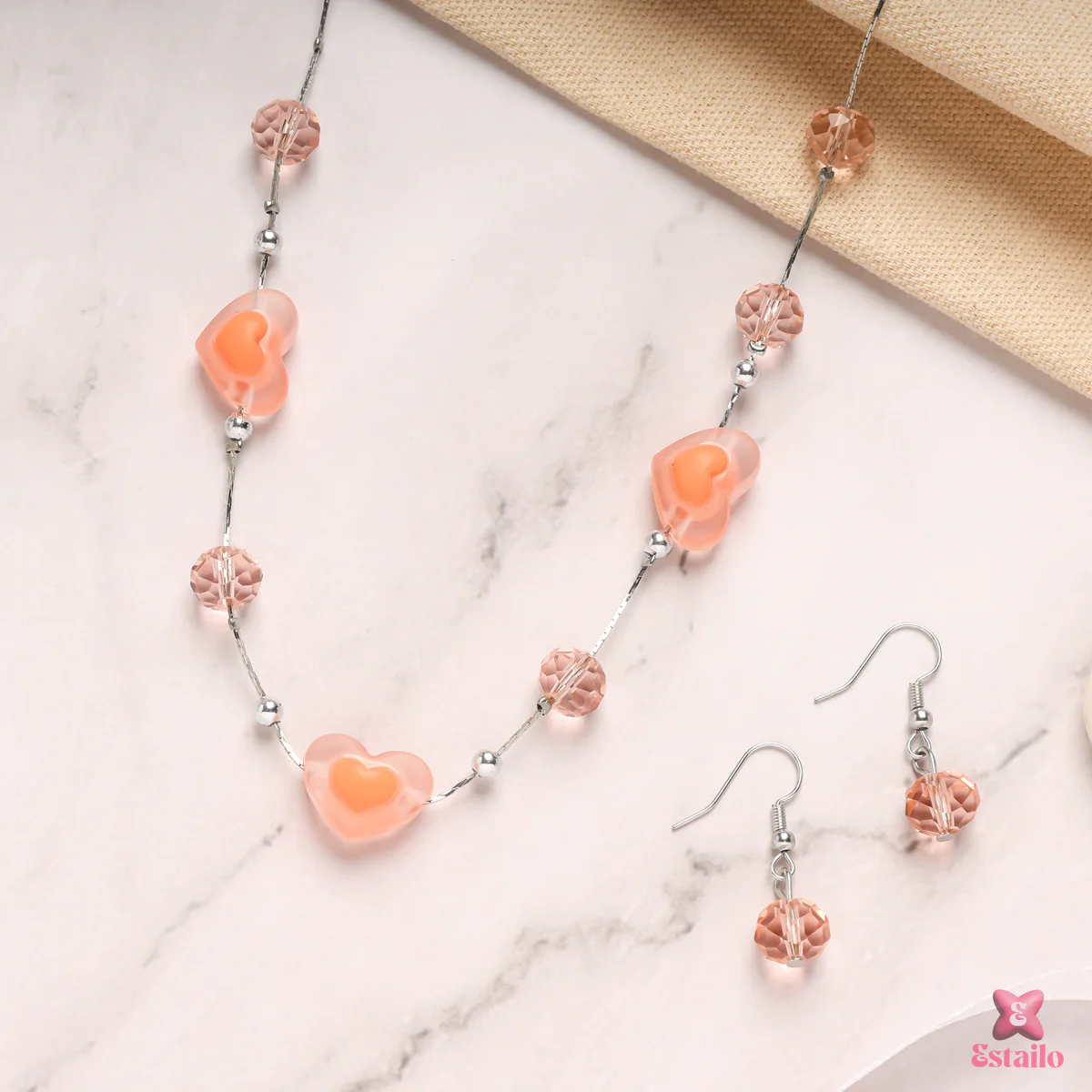 Peach Heart Delight Necklace Set - Image 3