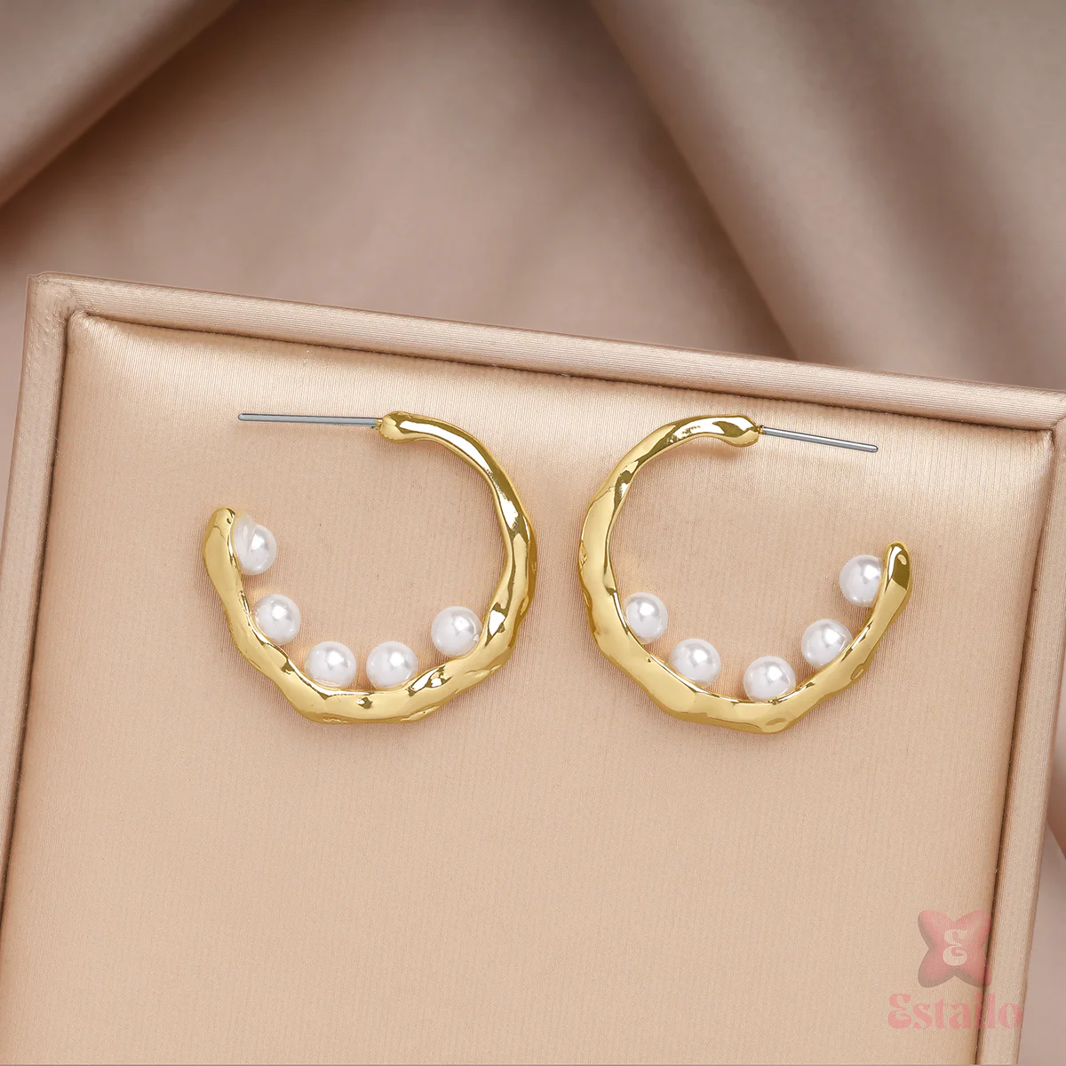 Pearl Crescent Hoops Earring