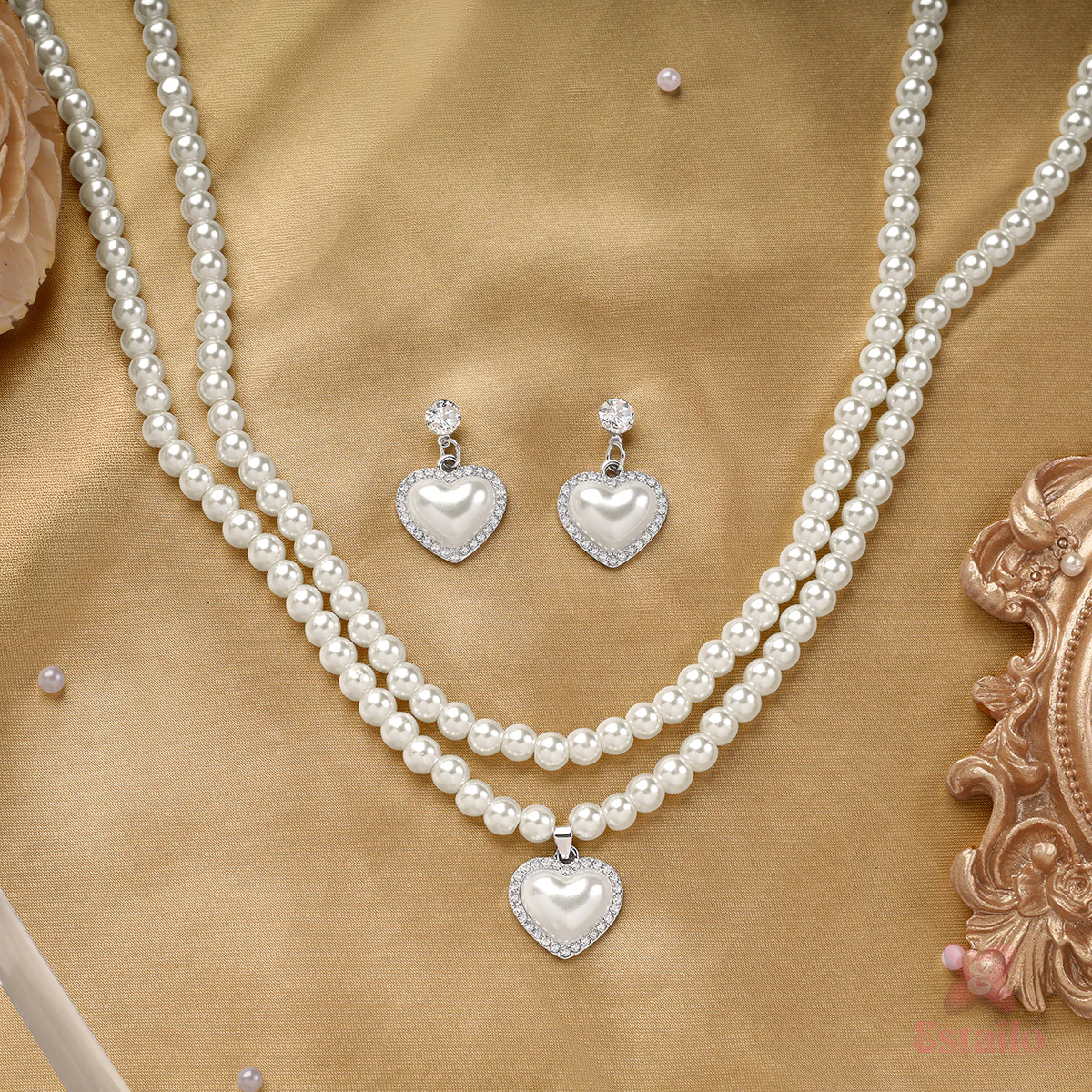Pearl Love Heart Necklace Set - Image 2