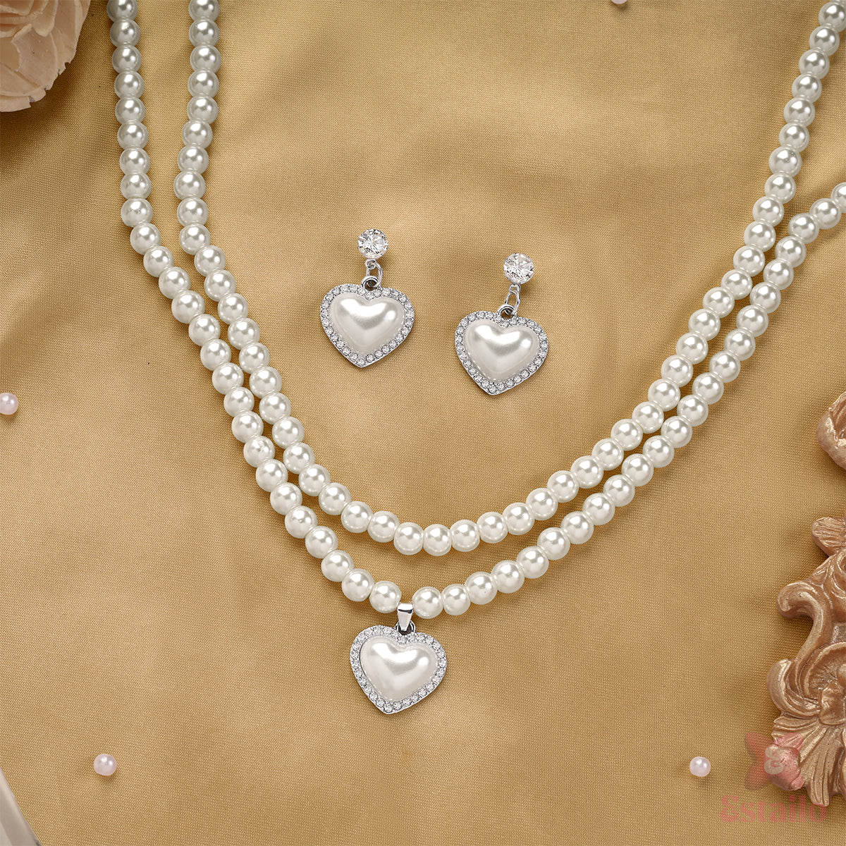 Pearl Love Heart Necklace Set - Image 4