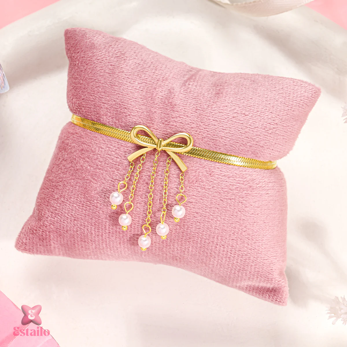 Pearl Ribbon Cuff Bracelet - Image 3