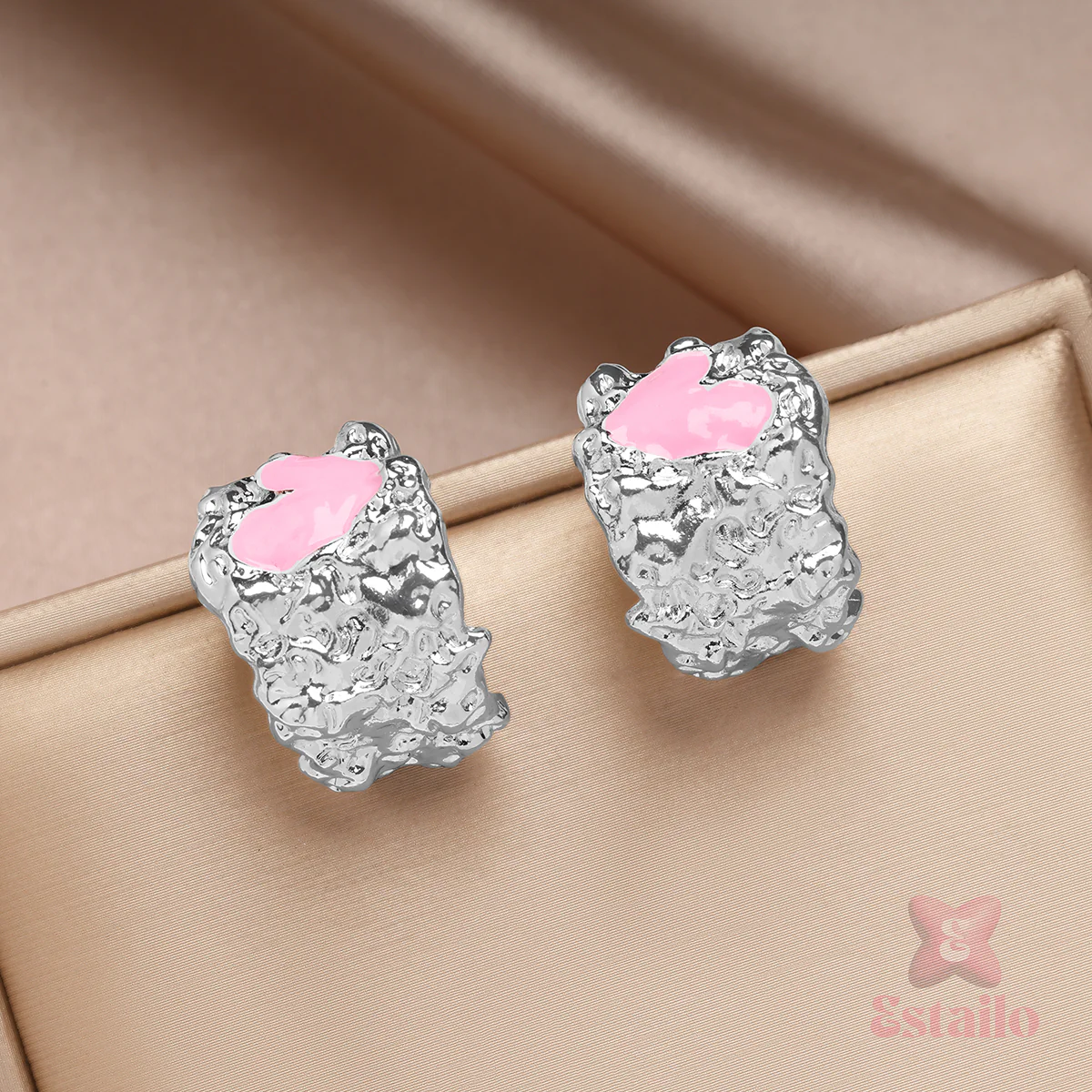 Rosy Heart Shimmer Earrings