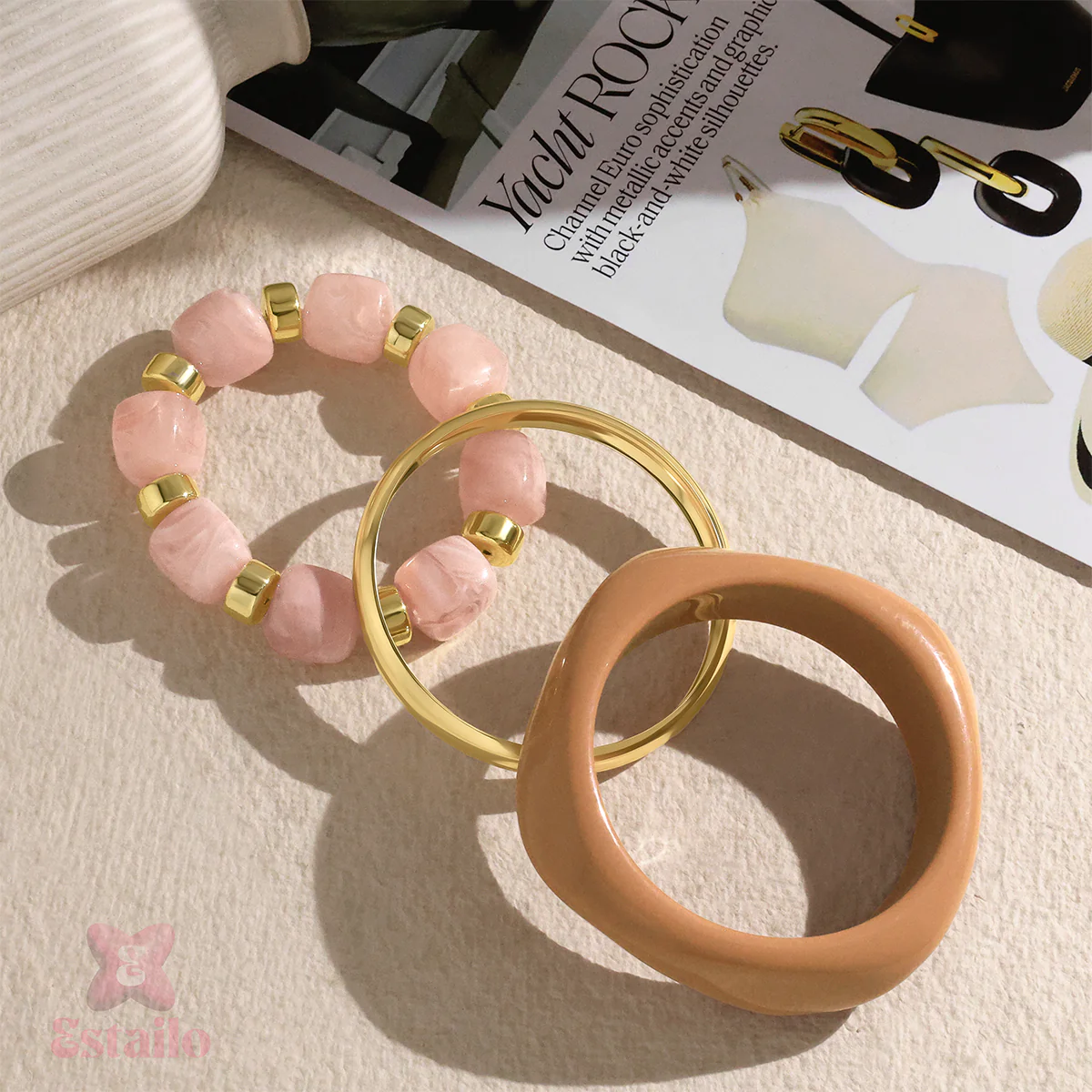 Pink & Gold Stack Bangle Bracelet - Image 4