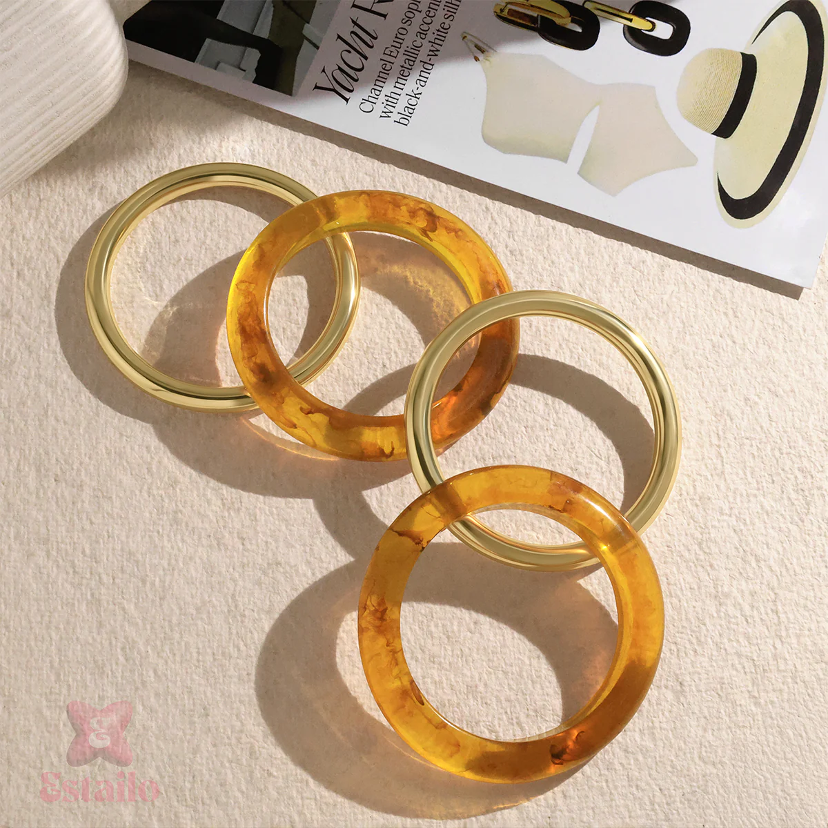 Retro Amber Stack Bangle Bracelet - Image 2