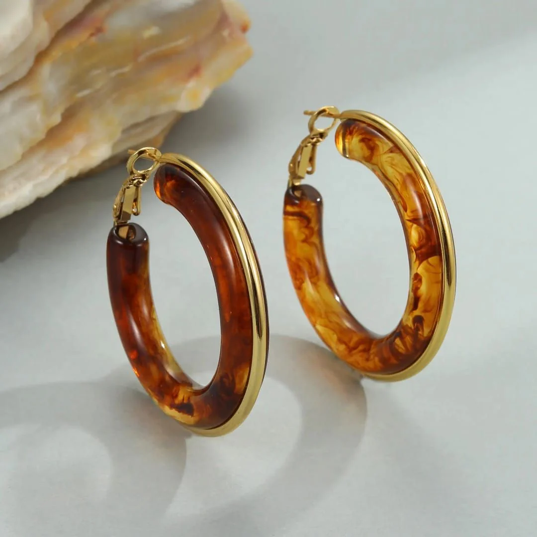Retro Chic Brown Hoops Earring - Image 3