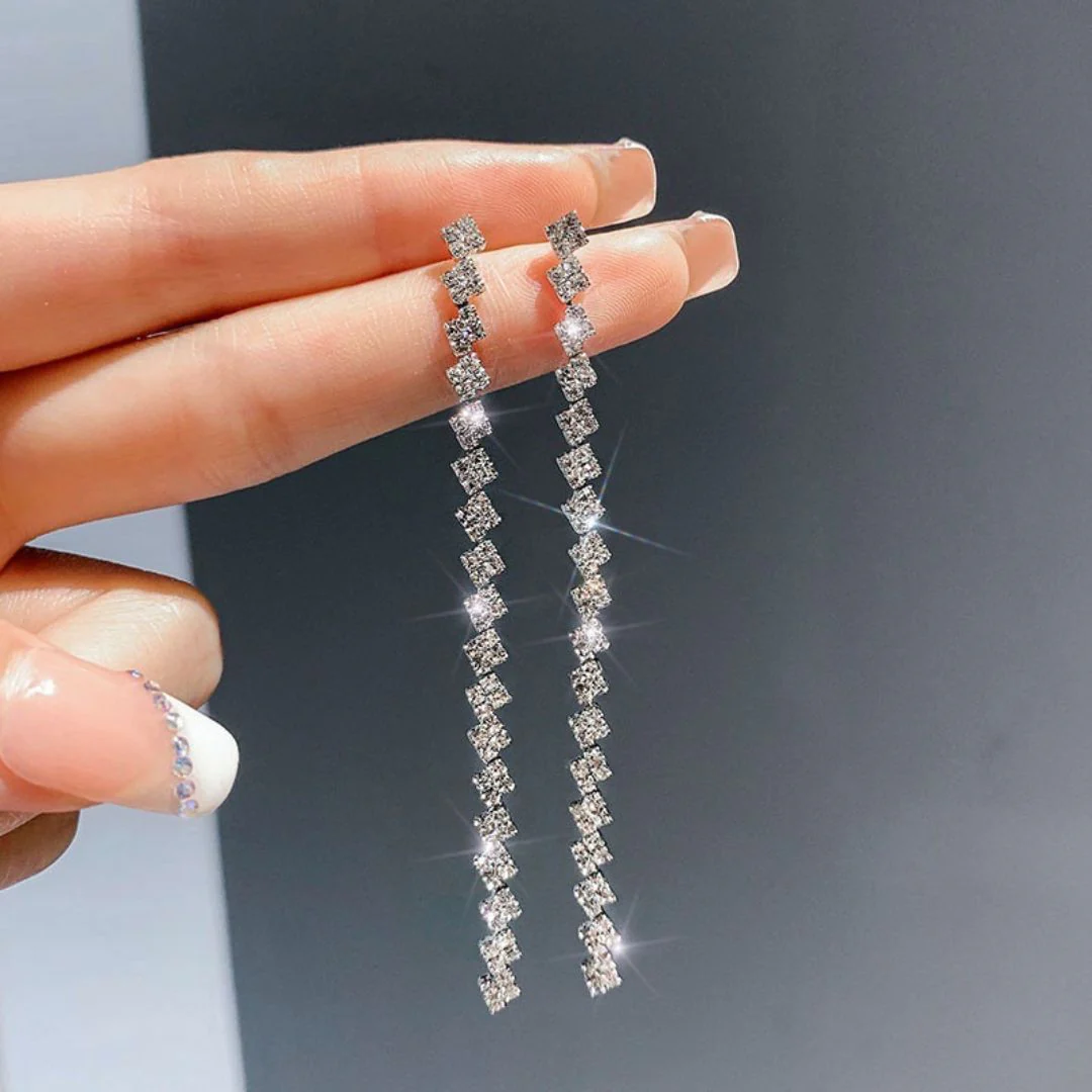 Rhinestone Tassel Earrings - Image 2